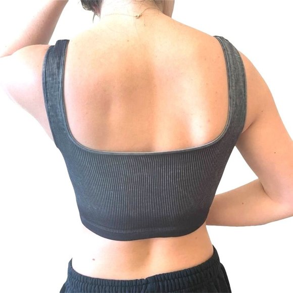 FREE PEOPLE MOVEMENT HAPPINESS DISTRESSED BLACK SQUARE NECK CROP SZ:M/L … - Picture 6 of 12